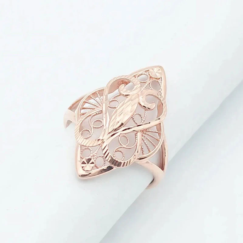 

585 Purple Gold 14K Rose Gold Hollow Gorgeous Engagement Rings for Women Opening Art Elegant Charm Light Luxury Jewelry