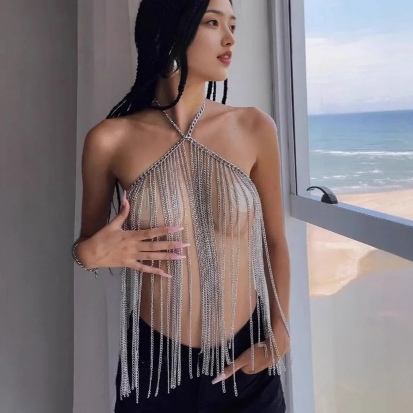

European and American fashion and sexy neck fringed necklace body chain, hot sale, two lengths