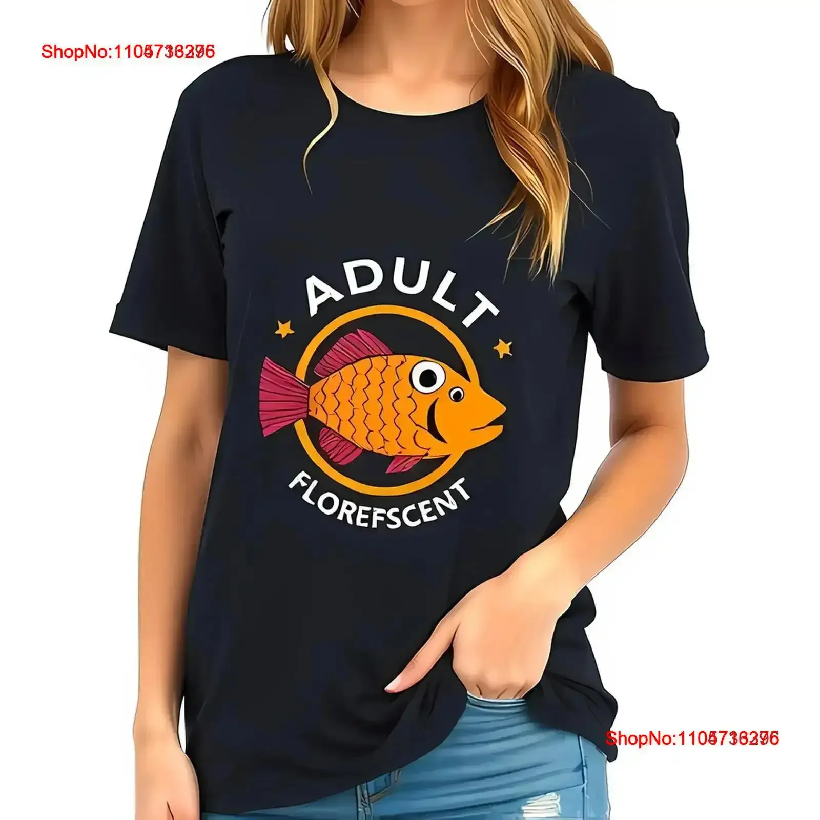 Funny Adult Fluorescent Fish T Shirt for Women Na Wash Style Cotton vintage Washed Stylish fashion Breathable streetwear Soft