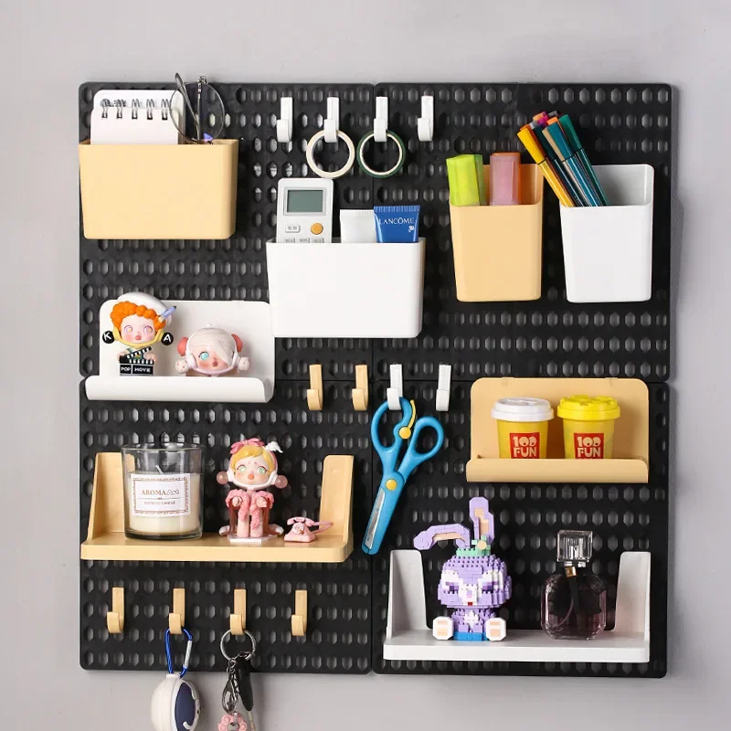 Wall Mount Shelf Hooks, Hole Board, Rack de armazenamento auto-adesivo, Desk Organizer, Organização do quarto, Vários Home Storage Acessórios