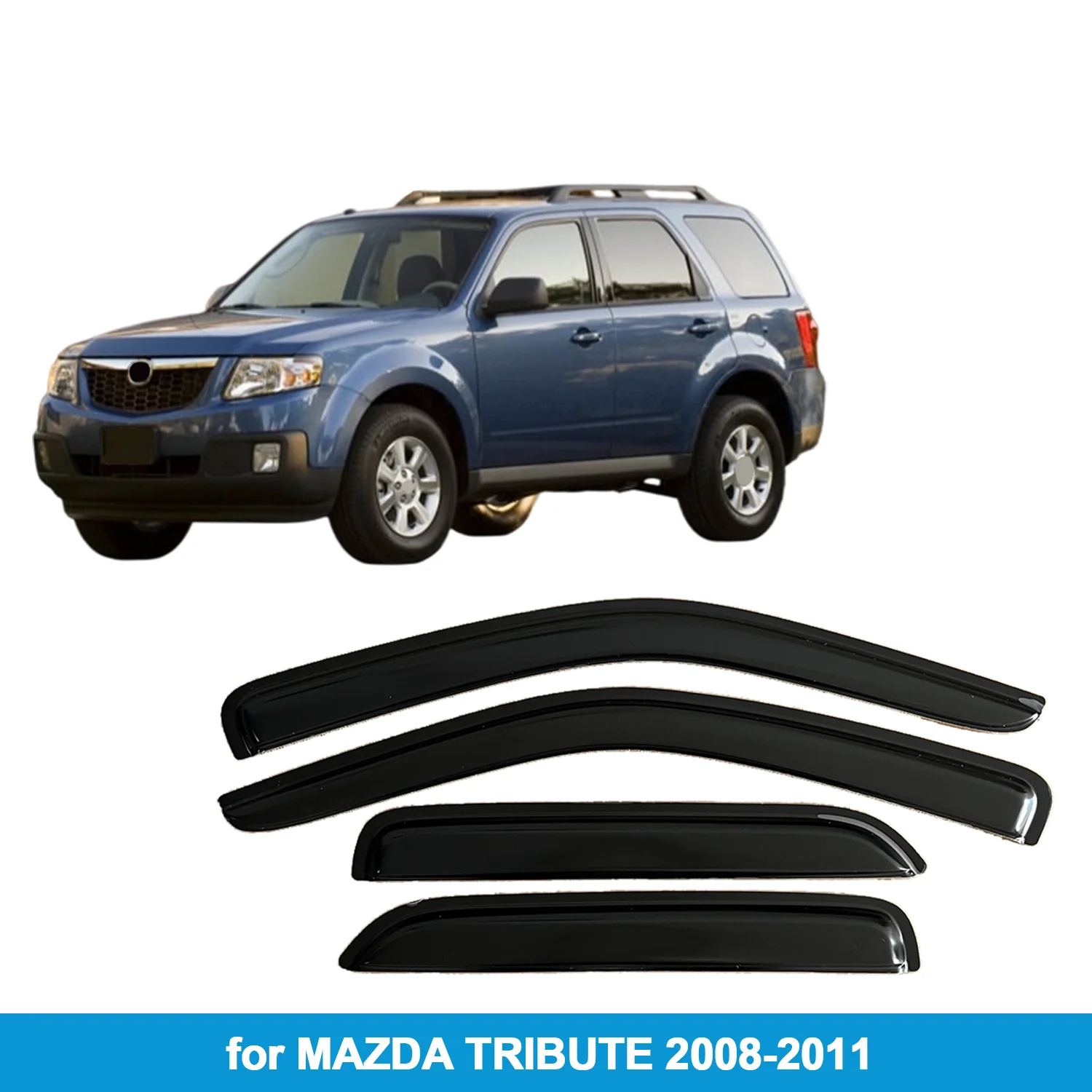 

Window Visor for MAZDA TRIBUTE 2008-2011 Rain Guard Side Vent Deflector Weathershield Outside-Mount Tape On