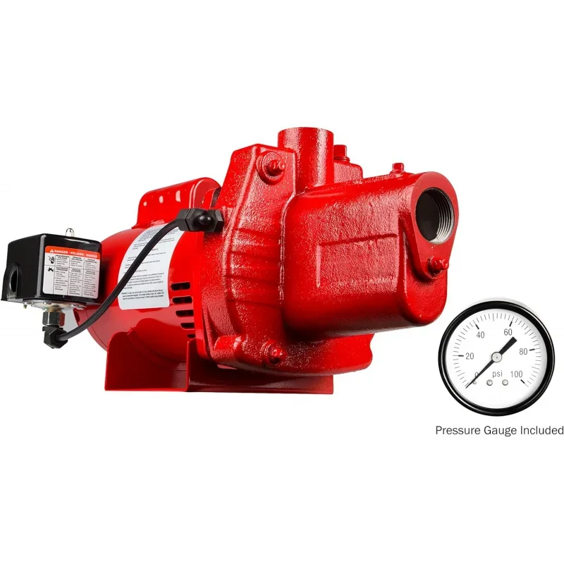 RJS-100-PREM 1, 23 GPM, 115/230 Volt, Premium Cast Iron Shallow Well Jet Pump, Red, 602208, 9.1 x 17.8 x 9.1 inches