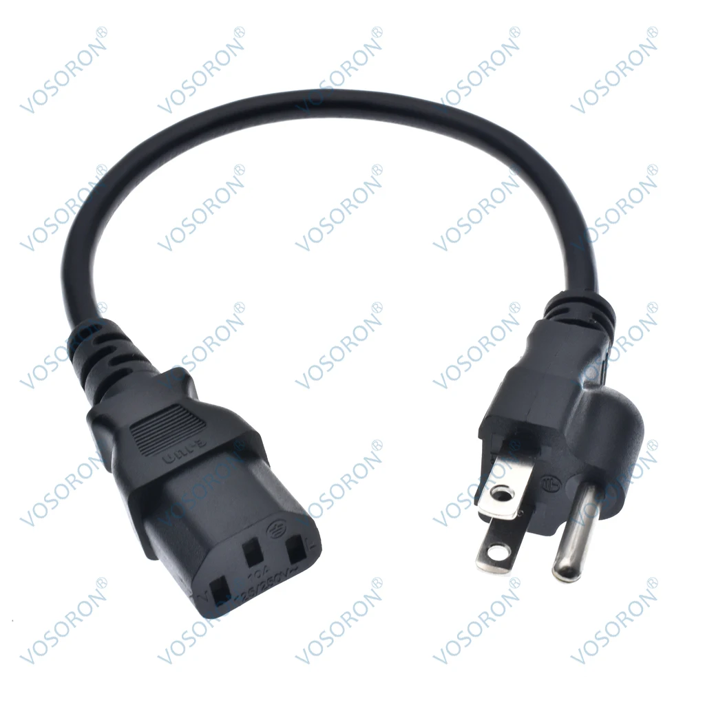 1ft. Short 3-Conductor PVC Power Cord, 18AWG, NEMA 5-15p to IEC C13 Cable