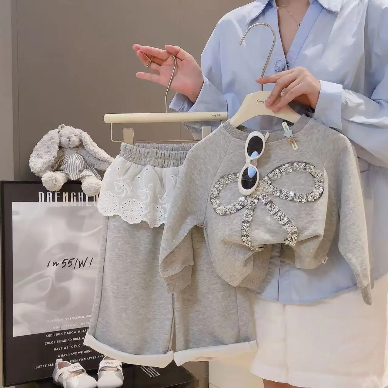 

1-14 Year Baby Girl Spring and Autumn Girls' Clothing Set New Children's Cartoon Stripe Casual Sweatshirt Pants Two Piece Set