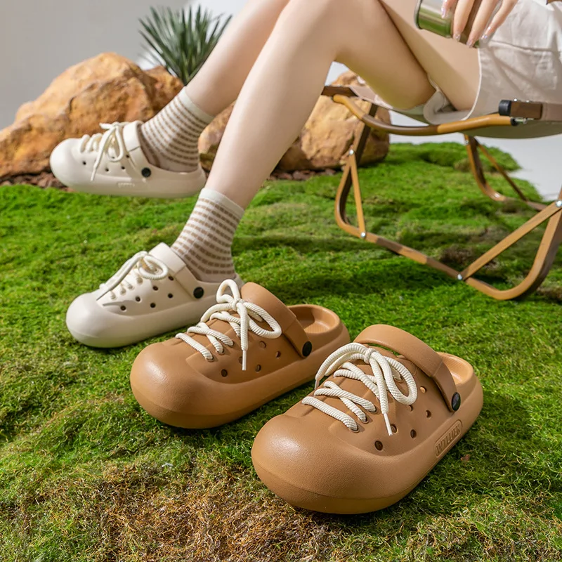 Female Garden Shoes Ins Korean Version EVA Lace Up Sandals Summer Non-Slip Outside To Wear Beach Shoes Students Girls Gift