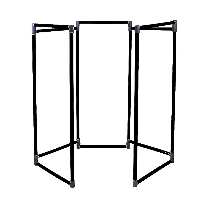 توفر الشركات المصنعة المحترفة لعام 2024 شماعات معدنية سوداء، شماعات أرضية، دعامات قابلة للطي متعددة الوظائف