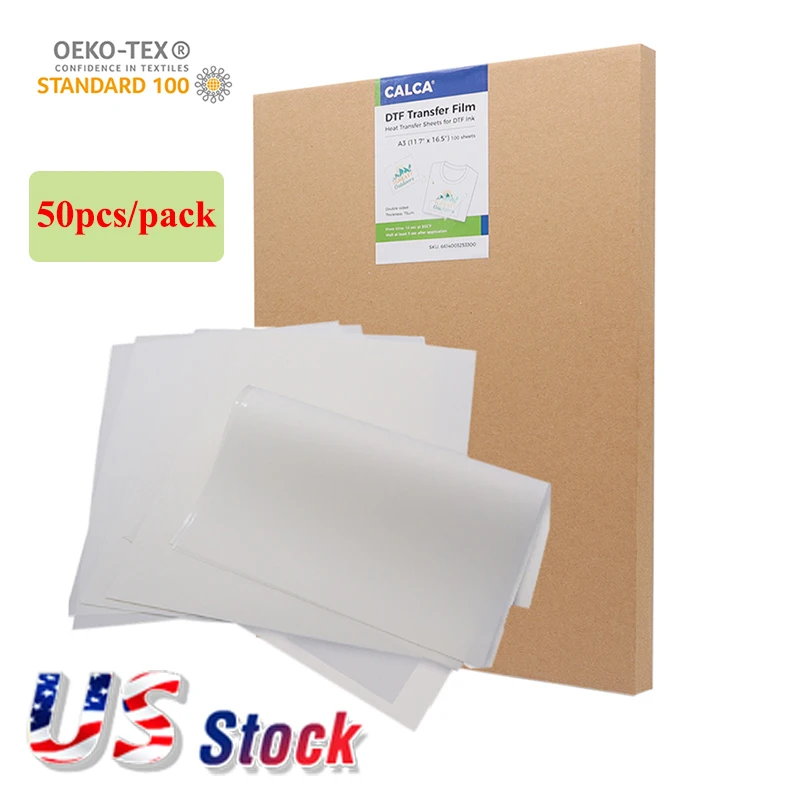 

CALCA 50pcs A3 DTF Transfer Film 11.7" x 16.5" Hybrid Hot Peel Double Sided Direct to Film for DTF Printer Shaker Bulk Wholesale