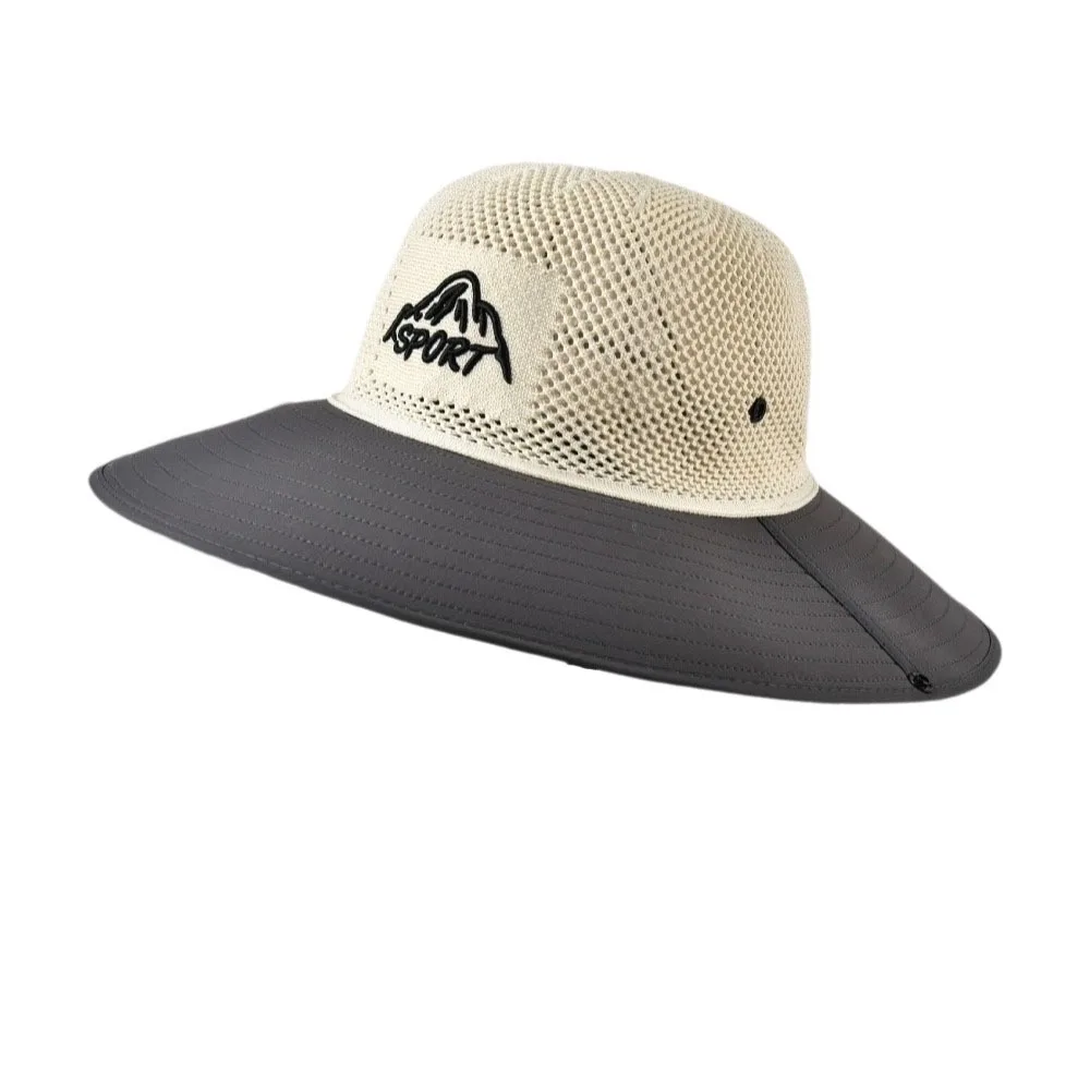 

Casual Large Brim Sunscreen Sun Hat Mesh Solid Color Bucket Hat Adjustable Breathable Fisherman Hat Outdoor