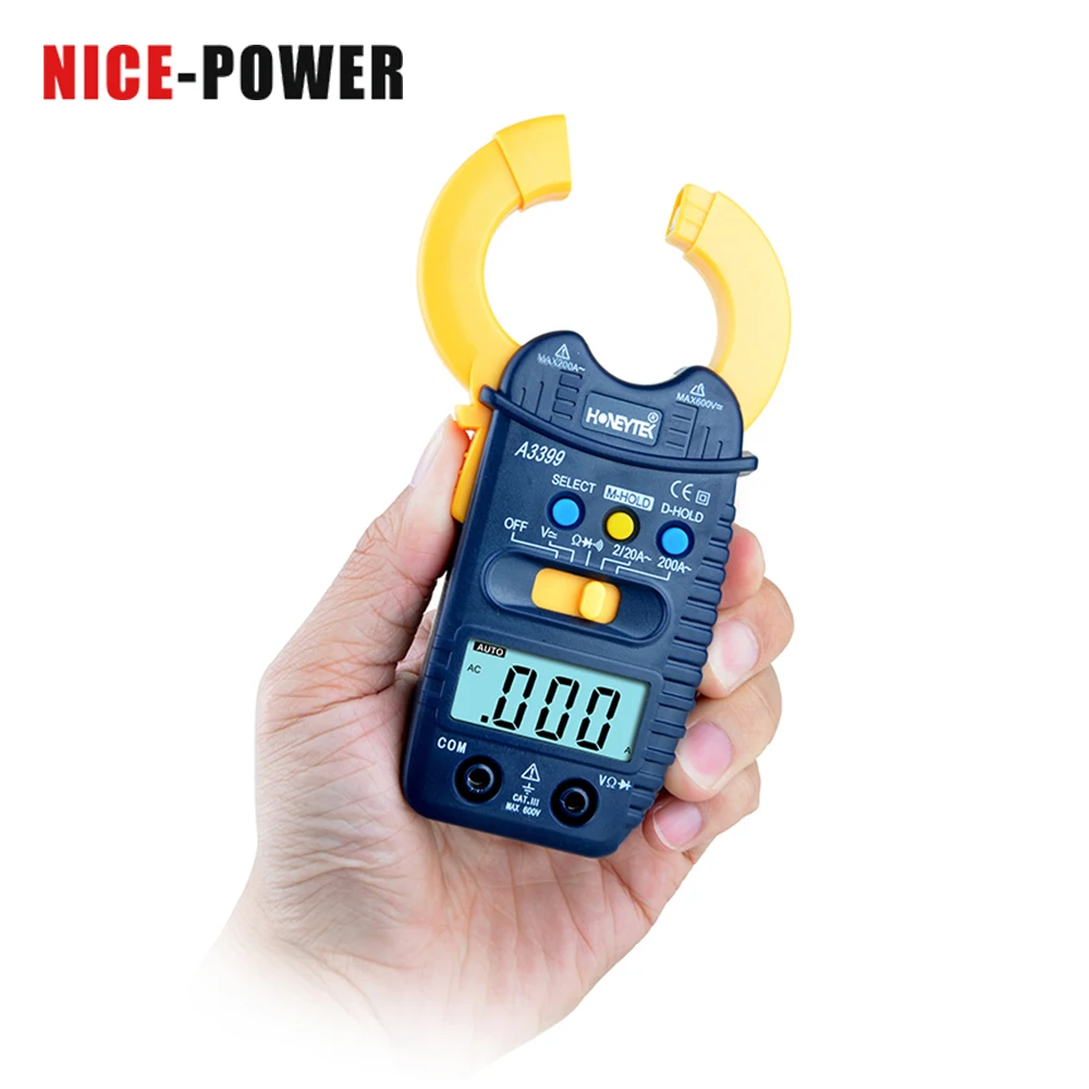 Pocket Mini Digital Clamp Multimeter Tester Meter 2A~200A Current AC DC Voltage 600V Resistance Detectio A3399 Bag Optional