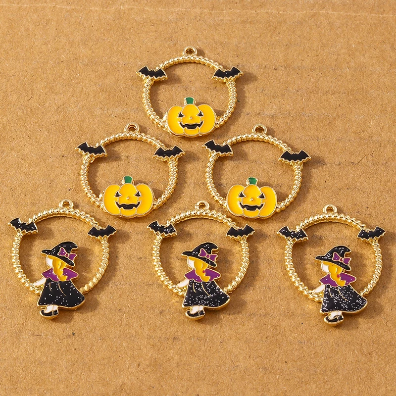 10 stücke 23x29mm niedlichen Emaille Halloween Kürbis Hexe Charms Anhänger für Schmuck Herstellung Ohrringe Halskette DIY Zubehör liefert