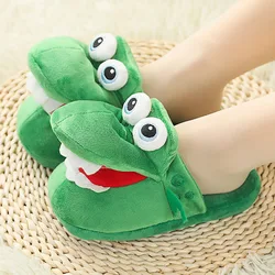 Pantoufles en fourrure de crocodile de dessin animé pour hommes et femmes, pantoufles d'animaux drôles pour garçons et filles, pantoufles de maison, toboggans d'hiver confortables, bouche mobile