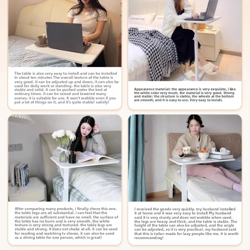 طاولة بجانب السرير متحركة، مكتب قابل للتعديل لارتفاع غرفة النوم، طاولة كسولة قابلة للطي، مكتب تخزين متعدد الأغراض، حامل جانبي