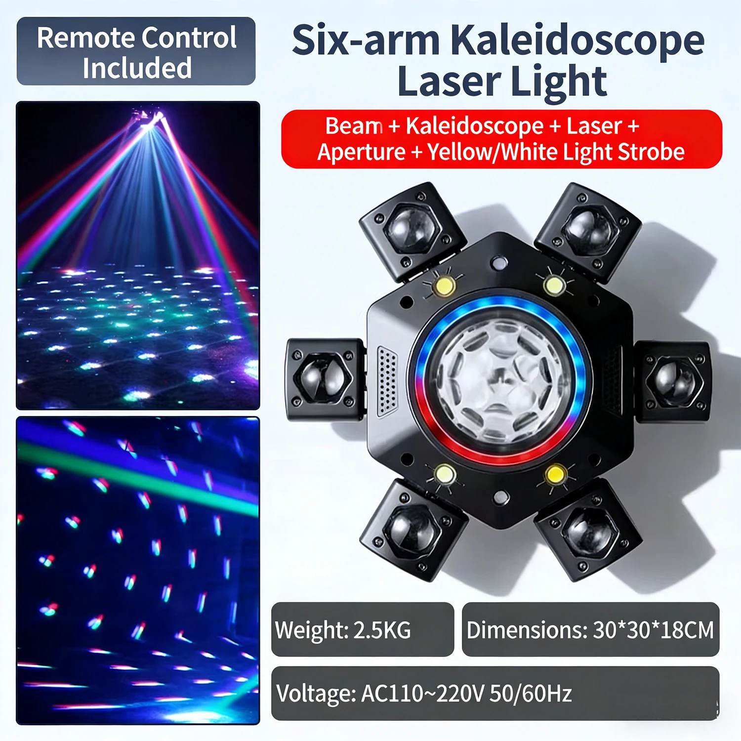 Disco Light for Party RGBW LED 150W Moving Head 6 Arms Bee Eye Laser Beam Wash Zoom Strobe Effect DMX512 Disco Wedding KTV Bar