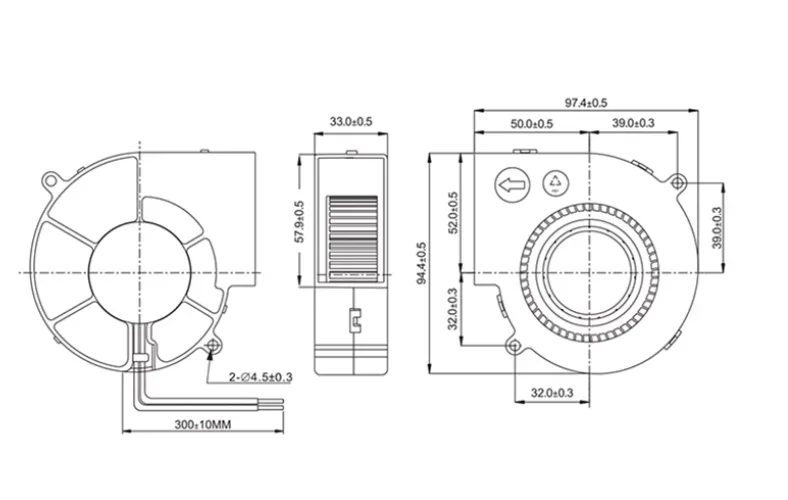DC 24V dual ball 97x97x33mm turbo centrifugal blower cooling fan