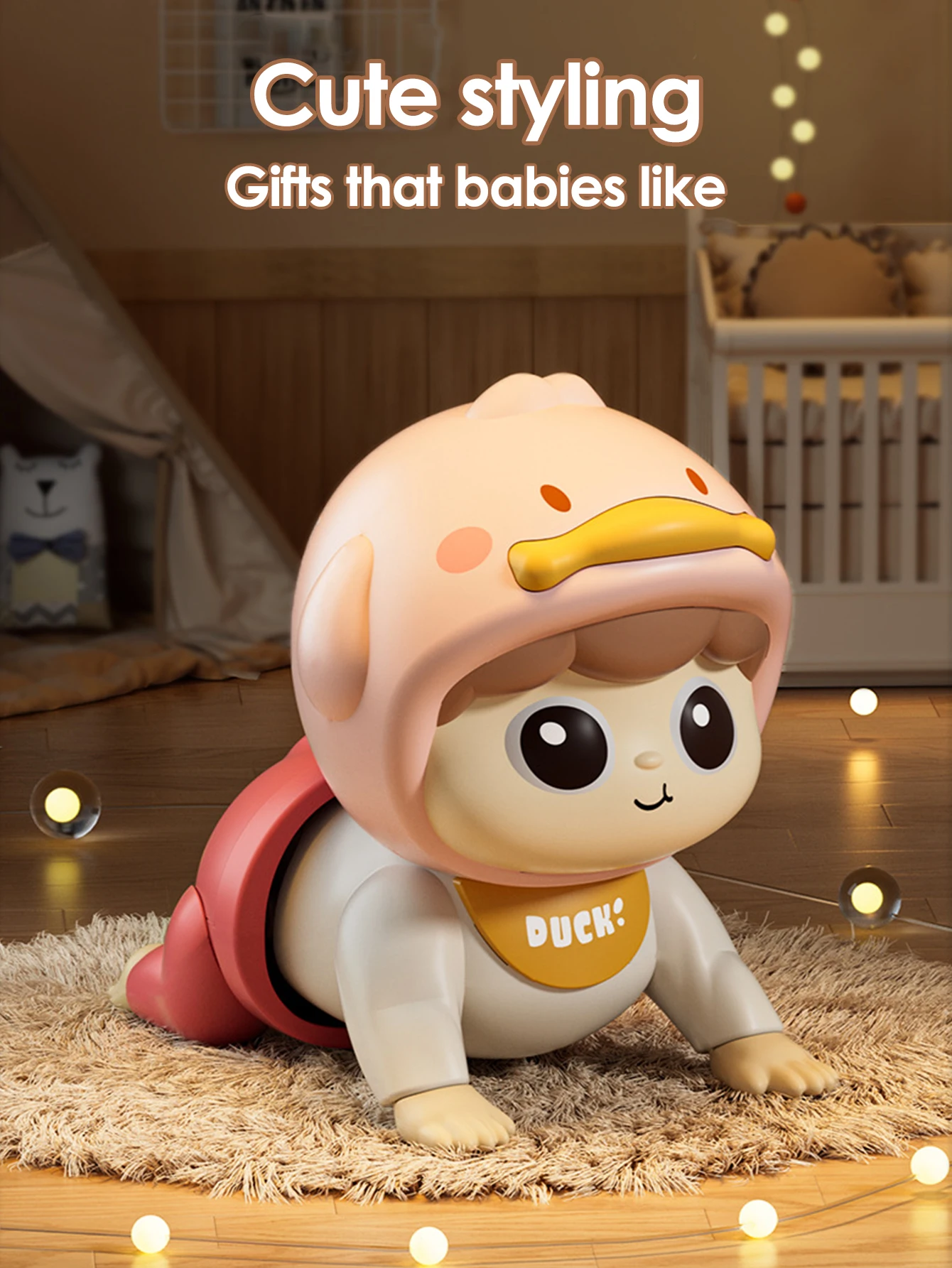 음악이 나오는 기어다니는 인형 아기 장난감, 0-1세, 기어다니기 교육 및 머리 올리기 훈련