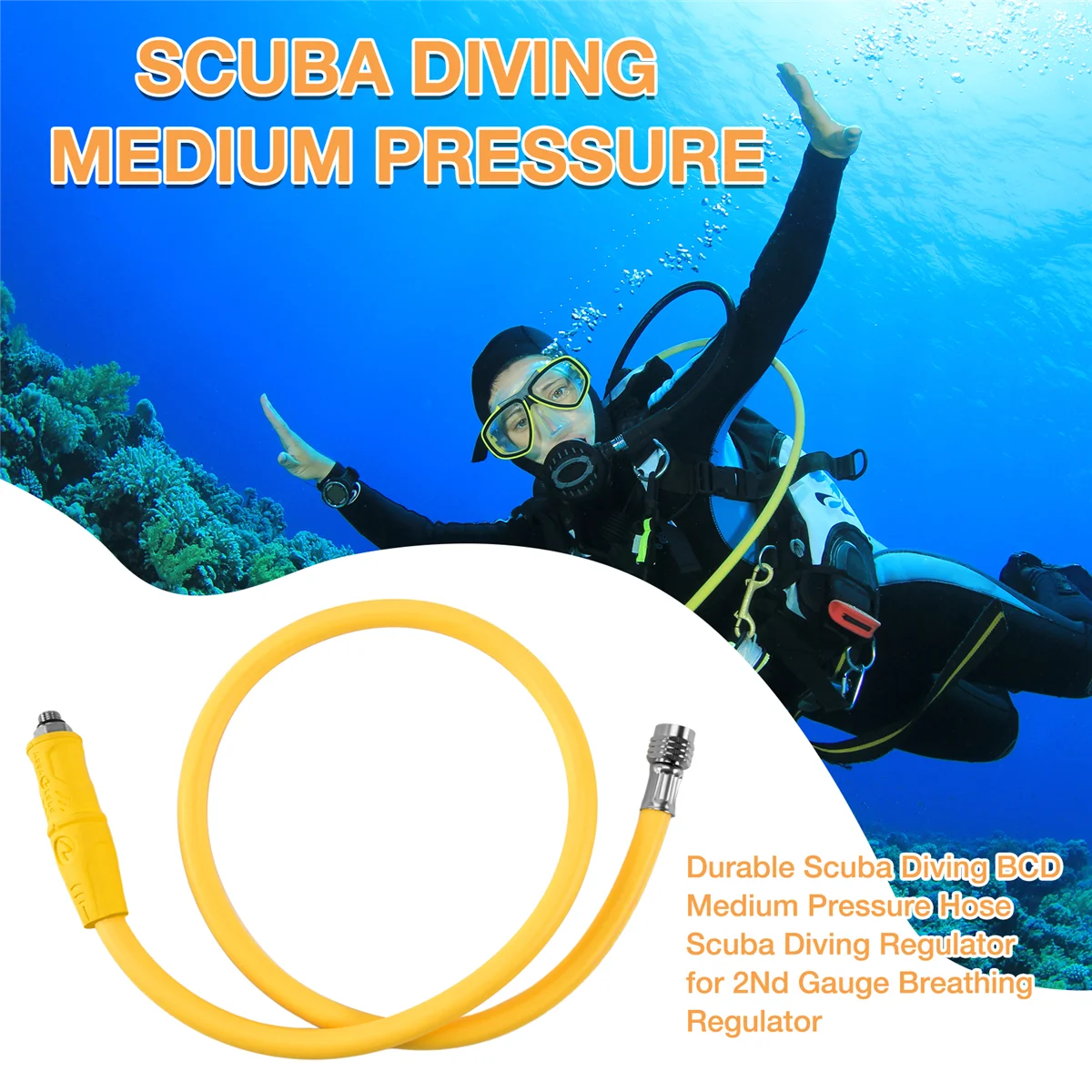 Scuba Diving BCD Medium Pressure Hose Scuba Diving Regulator for 2Nd Gauge Breathing Regulator