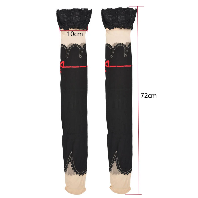 Women's Sexy Anti Slip Silicone Lace Stockings Printed Lace Knee Socks For Female Color Block Non-slip High Socks Long Socks