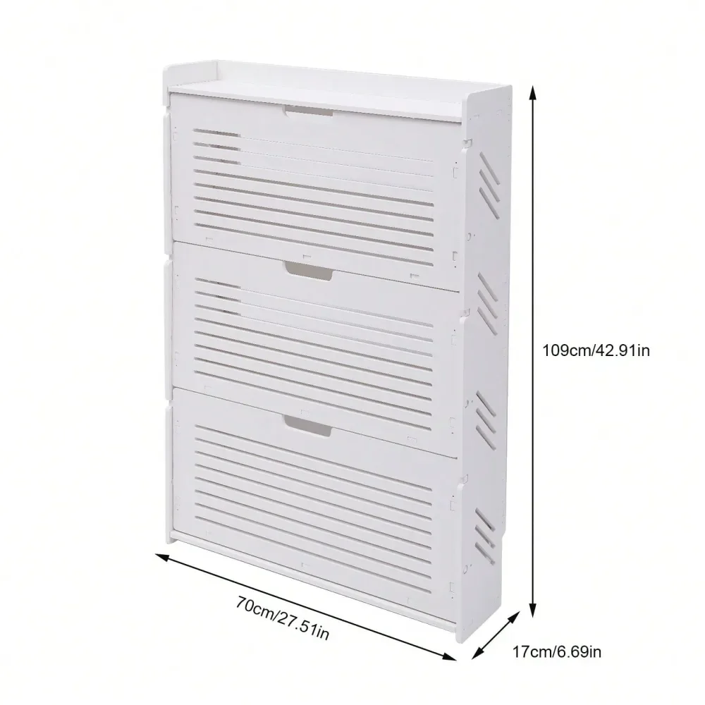 

Storage Cabinet With 3 Flip Drawers, Shoe Cabinet For Entryway Slim, Free Standing Shoe Rack Cabinet, Narrow Shoe Organizer For