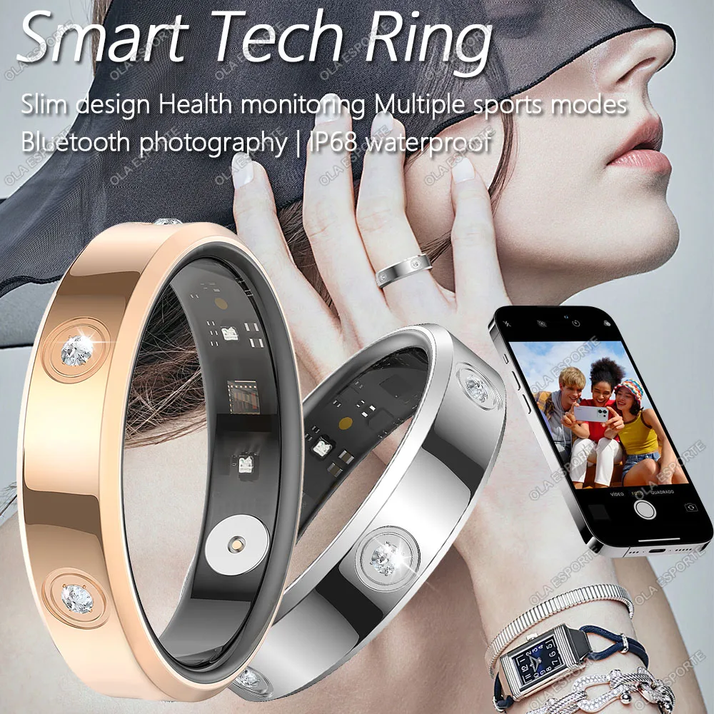 

Смарт-кольцо для мужчин и женщин с чехлом для зарядки, монитор сердечного ритма и кислорода в крови, водонепроницаемость 5 АТМ, несколько спортивных режимов для Android iOS