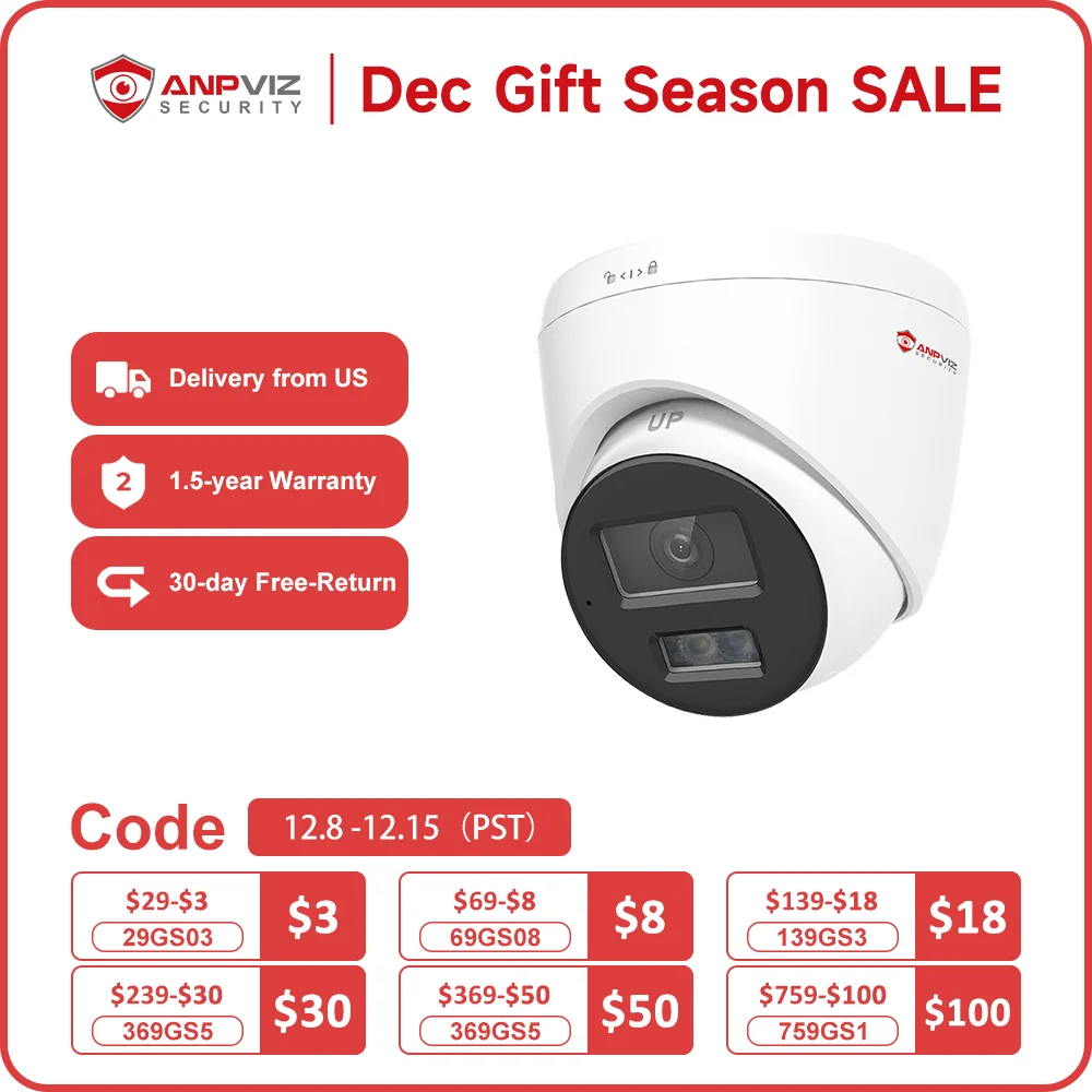 Anpviz 8MP Smart Dual-Light POE IP Camera Outdoor 24/7 ColorVU CCTV Video Surveillance IP67 SD Card H.265 Motion Detection 2.0