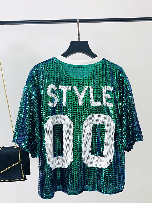 Summer 2026 Trendy Letter Tiger Head Sequin Short Sleeve Loose Fit Short T-Shirt Women's Street Style Top New Arrival