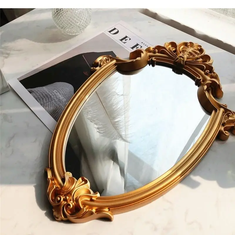 European Retro Style Wall-mounted Mirror Tray Golden Decorative Photography Props Makeup Household