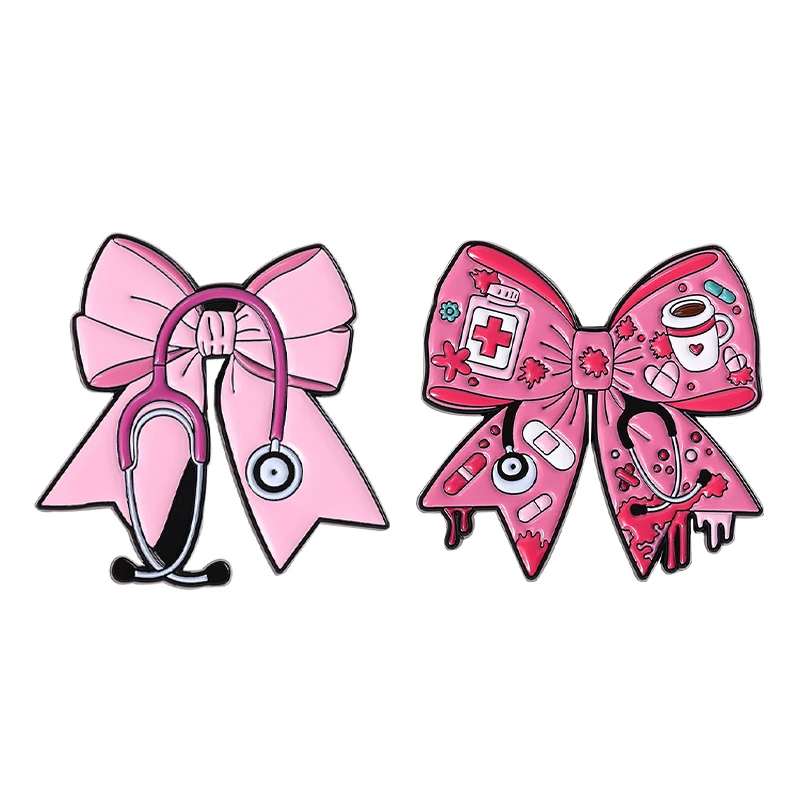 Broche stéthoscope à nœud papillon rose, outils médicaux, broches en émail, Capsule chirurgicale, broche de pansement, Badge à revers, bijoux cadeau médecin infirmière