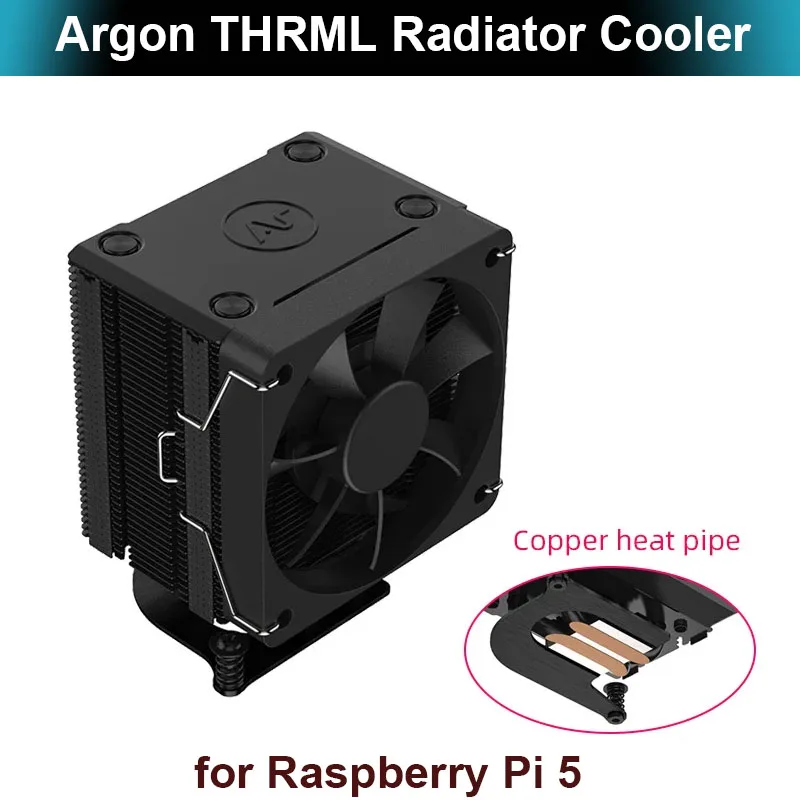 

Радиатор Raspberry Pi 5 с аргоном и емкостью 60 мм, кулер с медной тепловой трубкой, пассивное и активное охлаждение, ШИМ-вентилятор для RPI 5 Pi 5