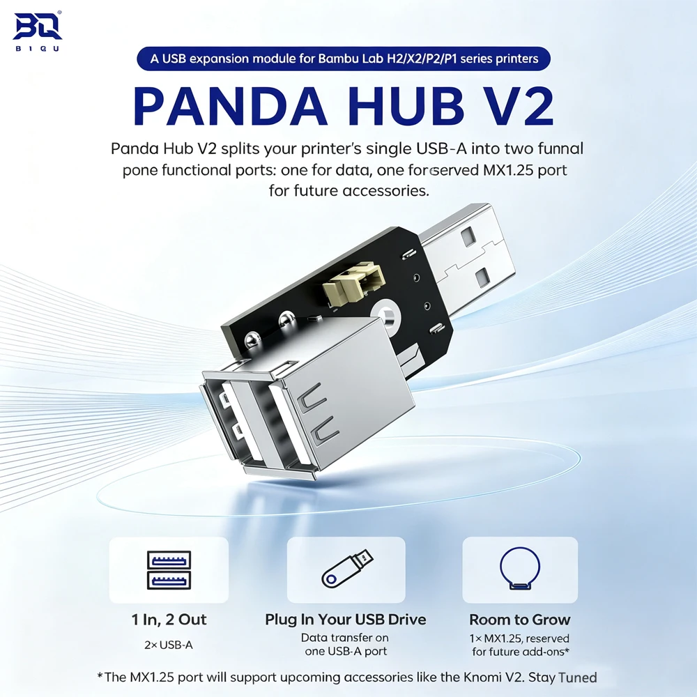 BIQU Panda Hub V2 Dual USB Expansion DC 5V Original USB Port Protection With MX1.25 Interface Bambu Lab P1 P2 X1 X2 H2 3DPrinter