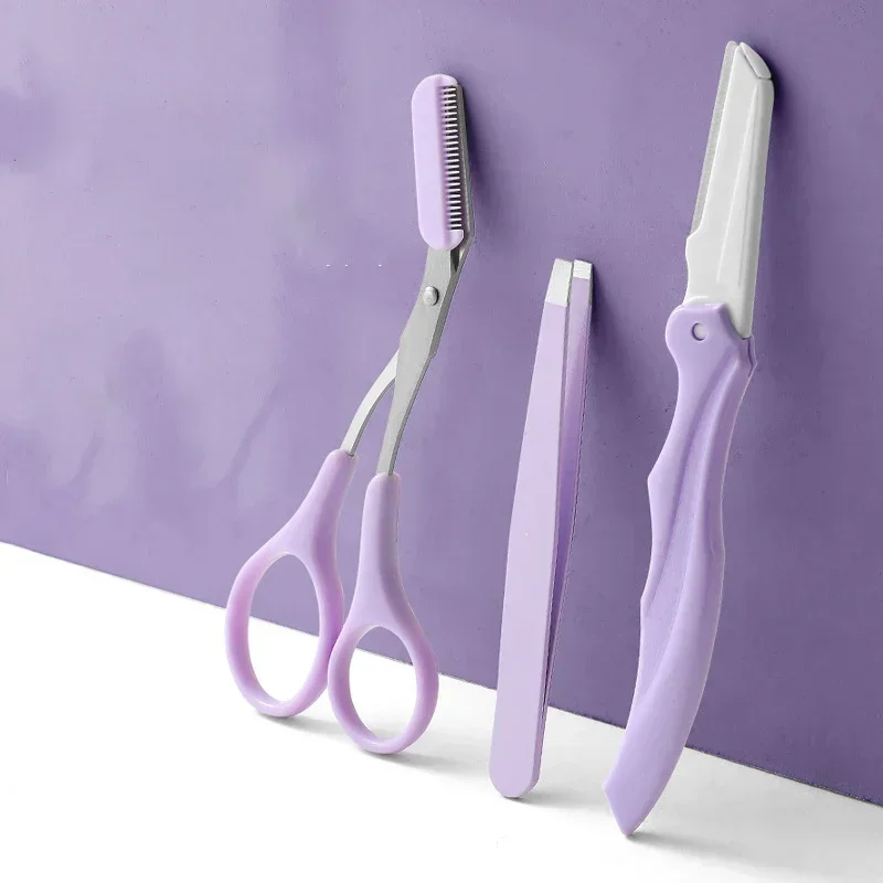 眉毛ツール ポータブルハサミとコーム付き プライベートラベル 3点セット メイクアップ 眉毛トリミングセット 眉毛カミソリ メイクアップツール