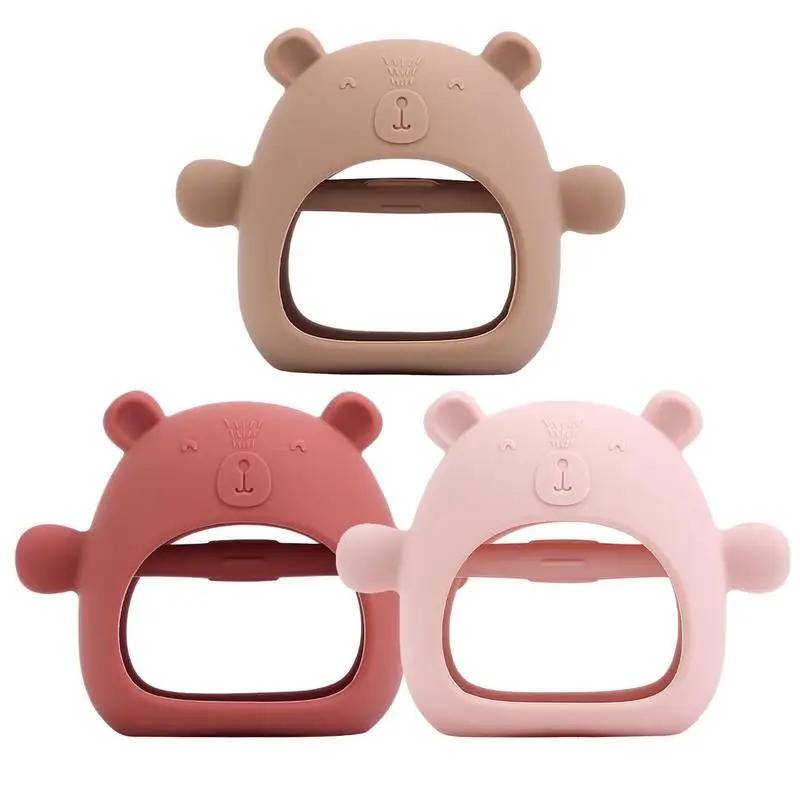 Baby Teether Food-grade Silicone Baby Teething Gel Lovely Bear Shape Anti-Drop Heat Resistant Mitten Teething Protecting Teeth