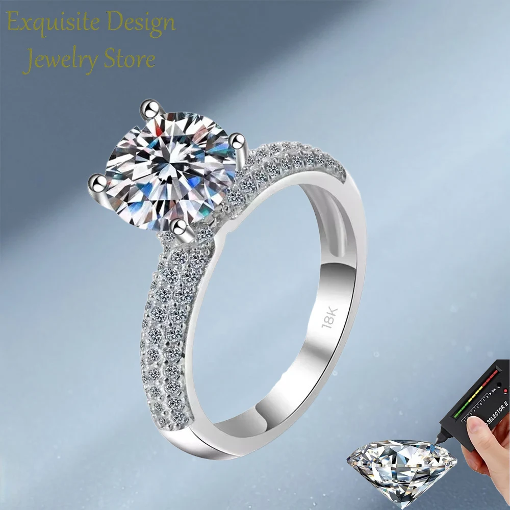 

VVS1 2 Carat Moissanite Diamond Brilliant Ring, 18K White Gold Classic Engagement Ring Originales Certificados for Women Gift