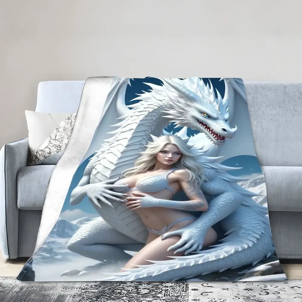 بطانية Majestic White Dragon Fantasy - مشهد الجبال الثلجية وSerpentine Guardian، رمي ناعم ومريح لمحبي الخيال - Perf #5