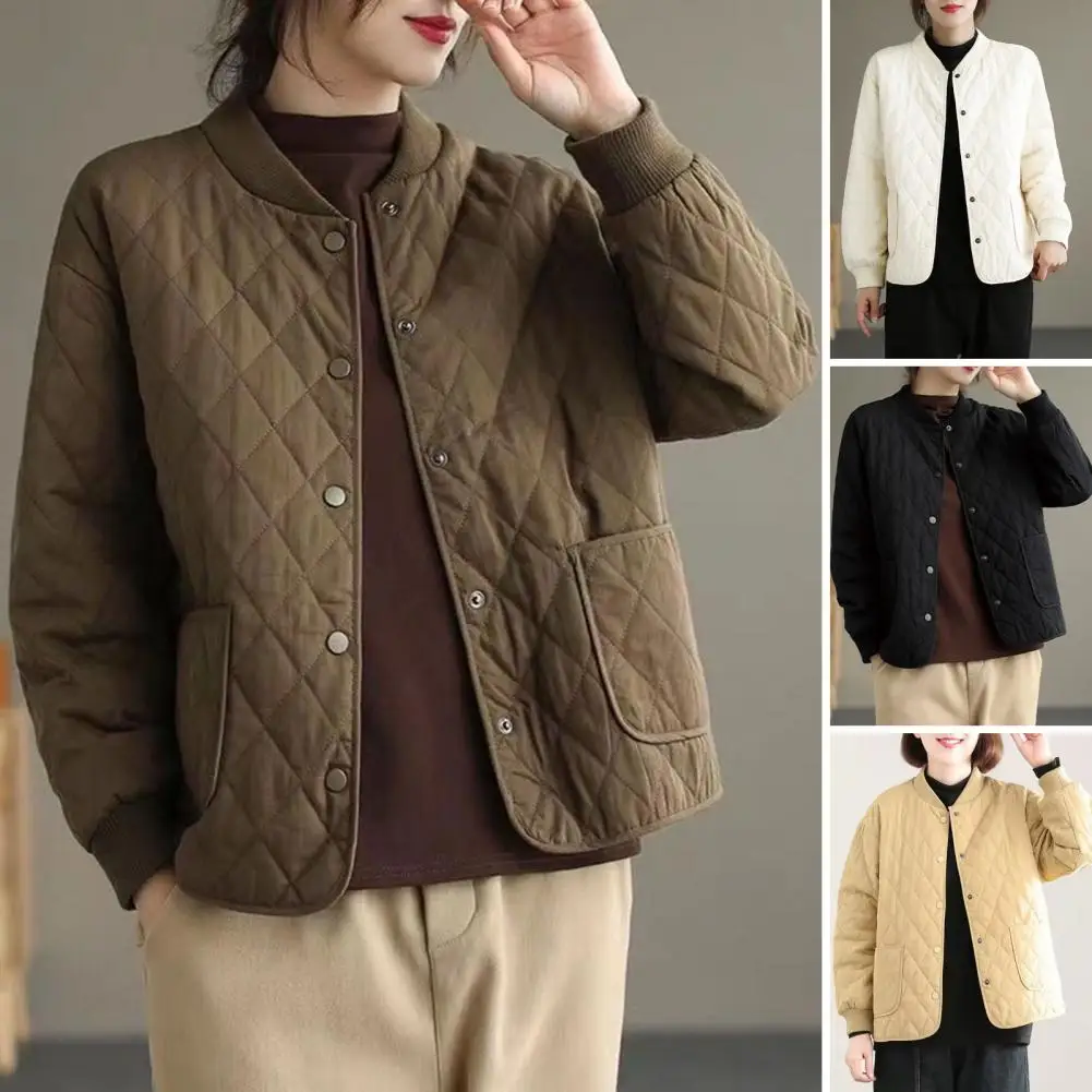 

Lightweight Short Spliced Cotton Jacket Women's Loose Fit Stannd Collar Cotton Coat Korean Patchwork Design Winter Lady Coat