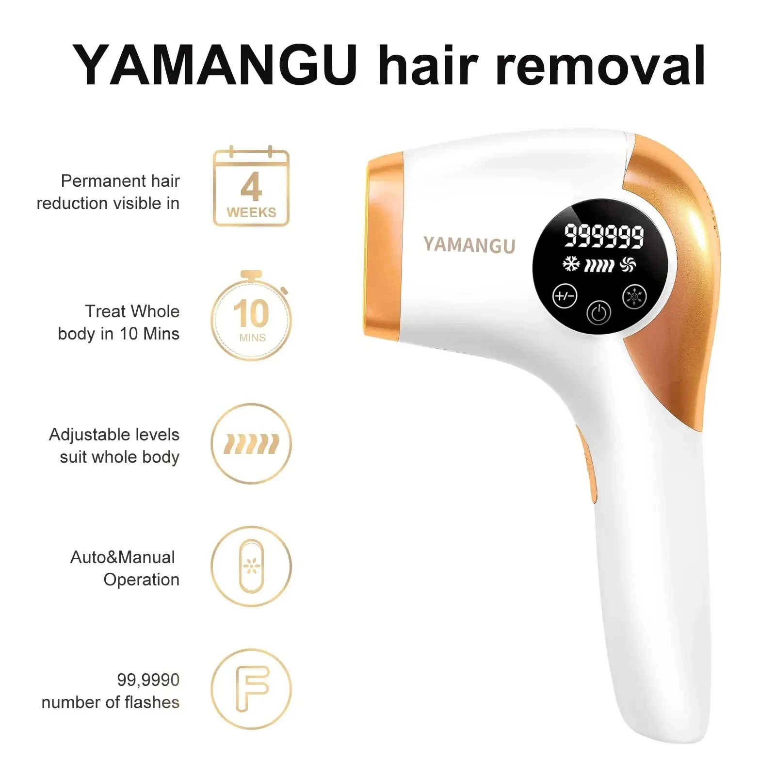 YAMANGU IPL Pulsed Light Hair Removal ICE Cold 999999 Flashes 3-in-1 Automatic Home Use Device for Women Men Body Depilation