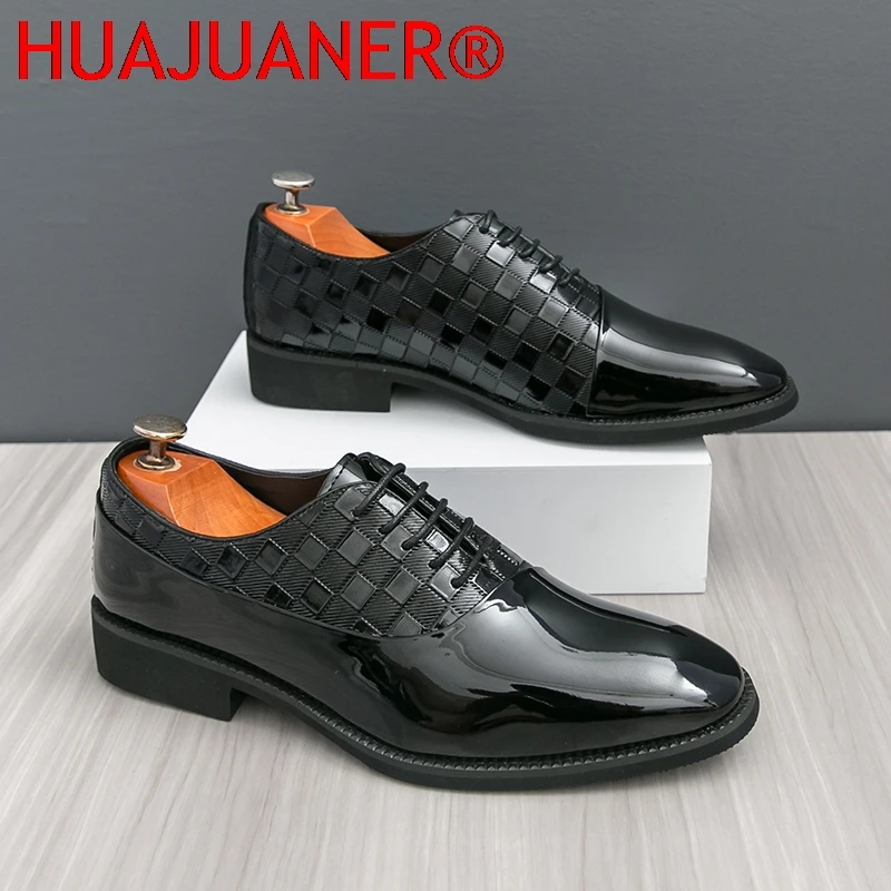 High Grade Patent Leather Shoes Formal Office Oxfords Elegant Wedding Footwear Business Lace Up Platform Comfortable Men Shoes