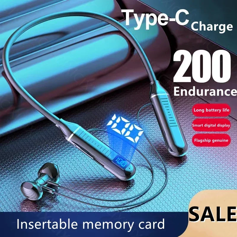 

Wireless Earphones Bluetooth 5.3 HIFI Headset Sports TWS Earbuds With Mic TF Card Neckband Headphones Gaming LED Display