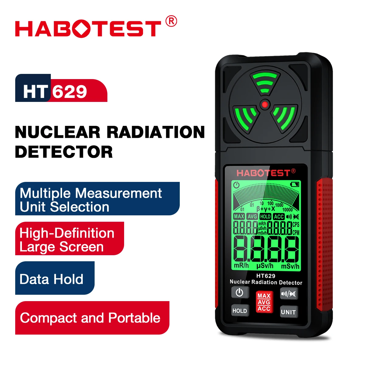 HABOTEST HT629 Nuclear Radiation Detector Geiger counter X-ray Beta Gamma Radioactivity detector for Nuclear wastewater Tester