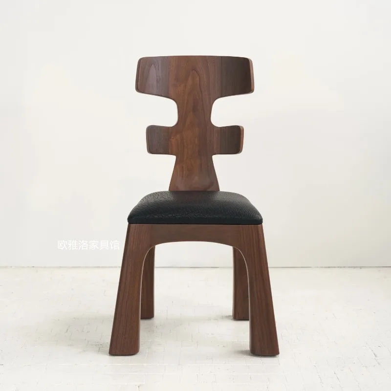 Mid-Century Modern Solid Wood Dining Chair, Creative Irregular Shape High Back Chair for Study Room, Vintage Designer Chair view 5