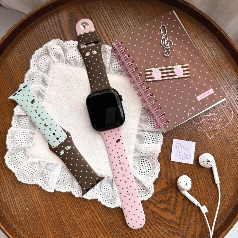 Kelulu Original Polka Dot Wing Print Silicone Apple Watch Band Compatible For Apple Watch Series 10 Ultra Sweet Style For Women