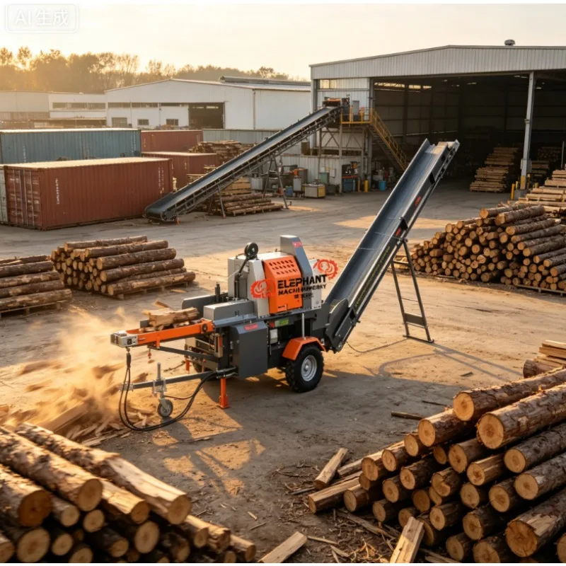 30T Hydraulic Automatic Firewood Processor with Log Table Petrol Engine Powered Log Wood Processor for Timber Cutting Machine