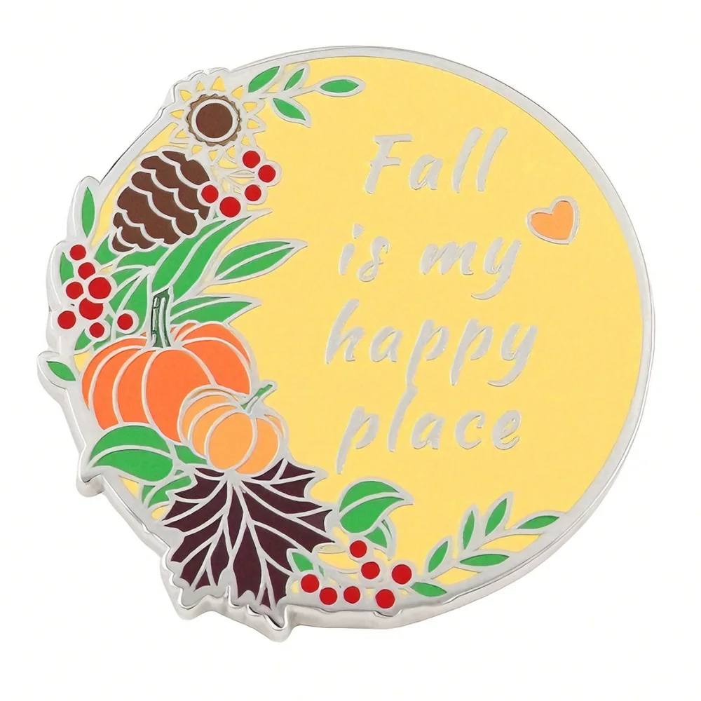 Fall Is My Happy Place Enamel Pin Autumn Pumpkin Sunflower Leaves  Pine Cones Maple Leaves Badge Harvest Season Jewelry Gift