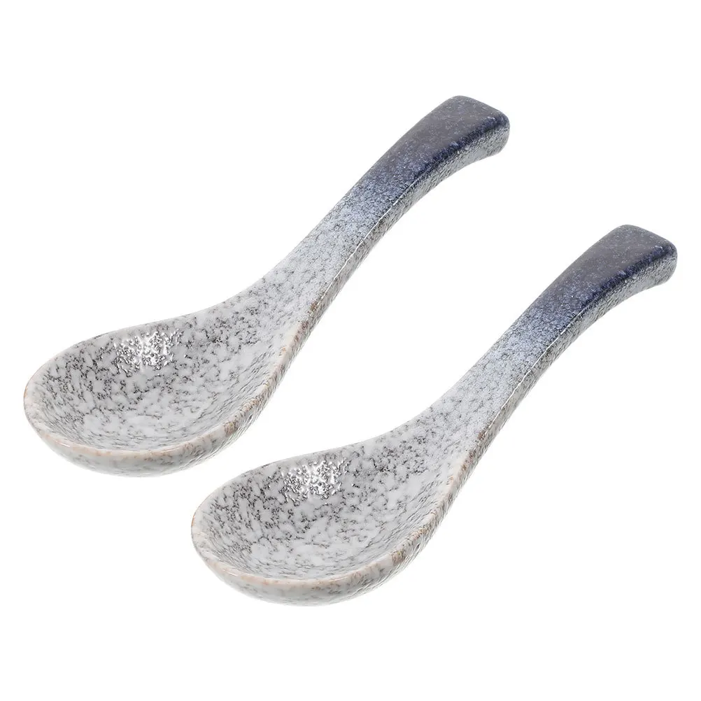 

2Pcs Retro Ceramic Spoons Japanese Inspired Soup and Rice Scoops Vintage Design for Dining Table Microwave Safe Comfortable Grip