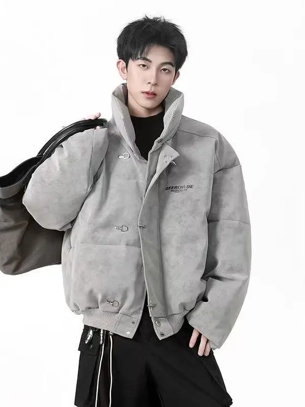 

American Sle Dyed PU Leather down Jaet Men's Winter Windproof Waterproof No Wa Bread Sle Stand Collar Airplane Bule...