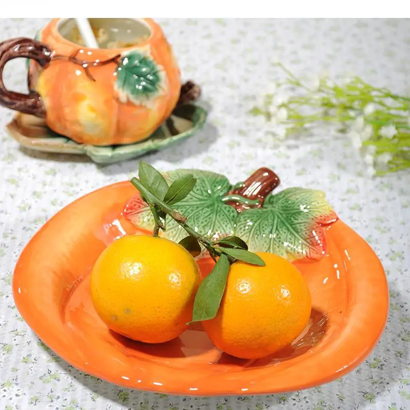 Ceramic Plate Orange Pumpkin Fruit Plates Dish Salad Bowl Dessert Snack Tray Candy Refreshment Trays