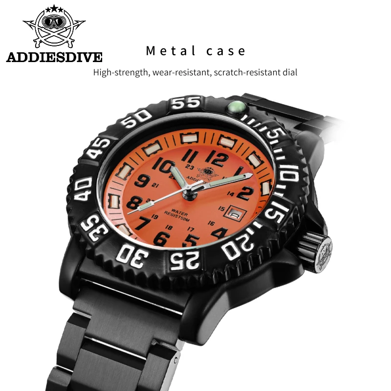 ADDIES New Orange Dial Sports Luminous Men's Watch Top Brand Luxury Quartz Clock Waterproof Date Diving Watch Relogio Masculino