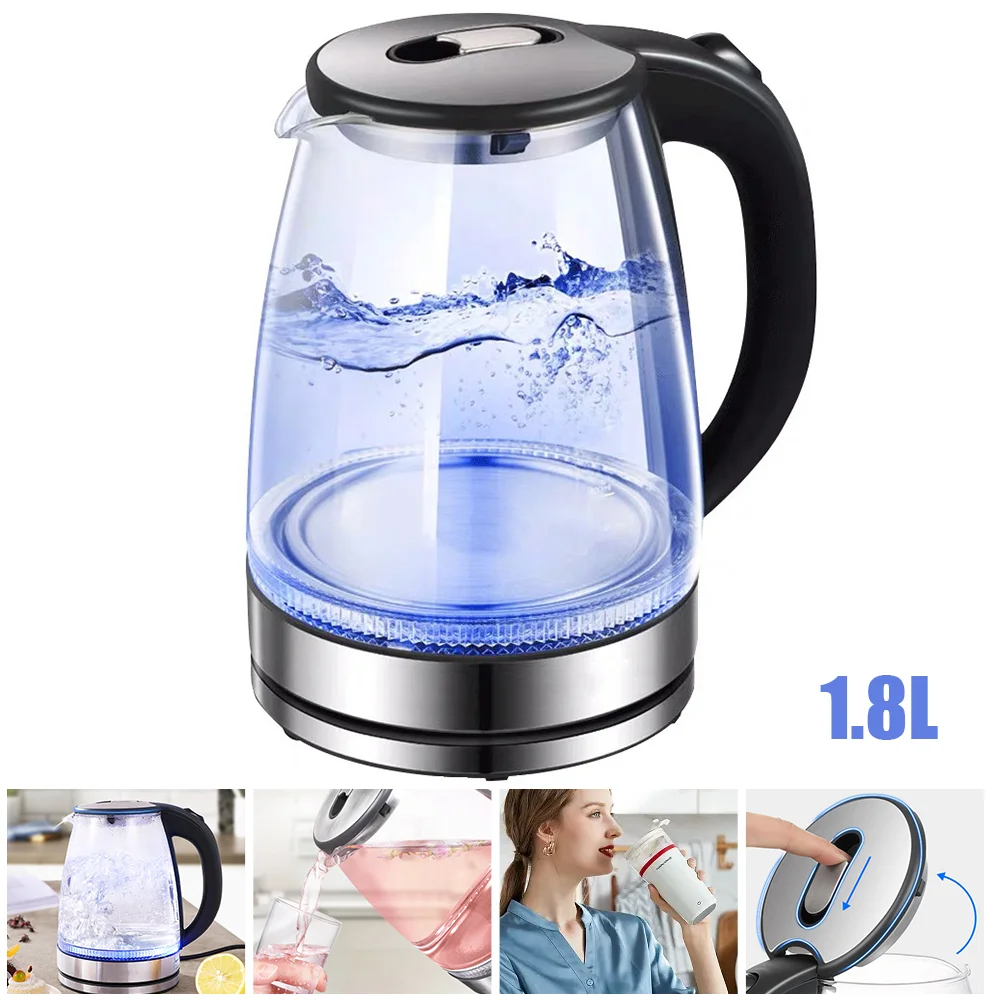 1.8L Electric Kettle Glass Tea Kettle 220V 1500-1800W Water Boiler Home Kitchen water heater,Dry Boiling Protection