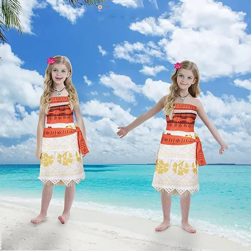 Kids Adult Women Moana Holiday Costume Movie Top Skirt Necklace Suit Child Fancy Cosplay Dress Outfit Halloween Carnival Party