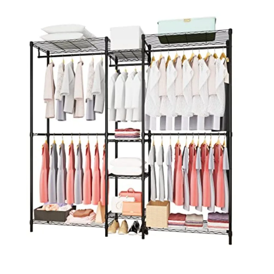 Heavy Duty Clothes Rack for Hanging Clothes Metal Garment Rack Large Capacity Portable Clothing Rack Freestanding Open Wardrobe