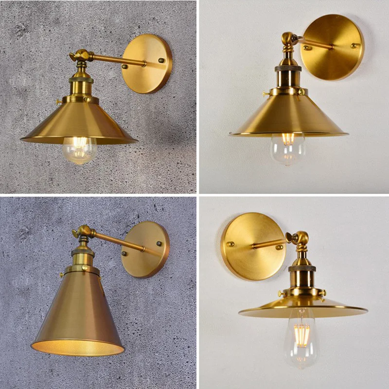 Bronze-colored American Retro Covered Wall Lamp Nordic Minimalist Living Room Background Study Bedroom Bedside Rocker Arm Light